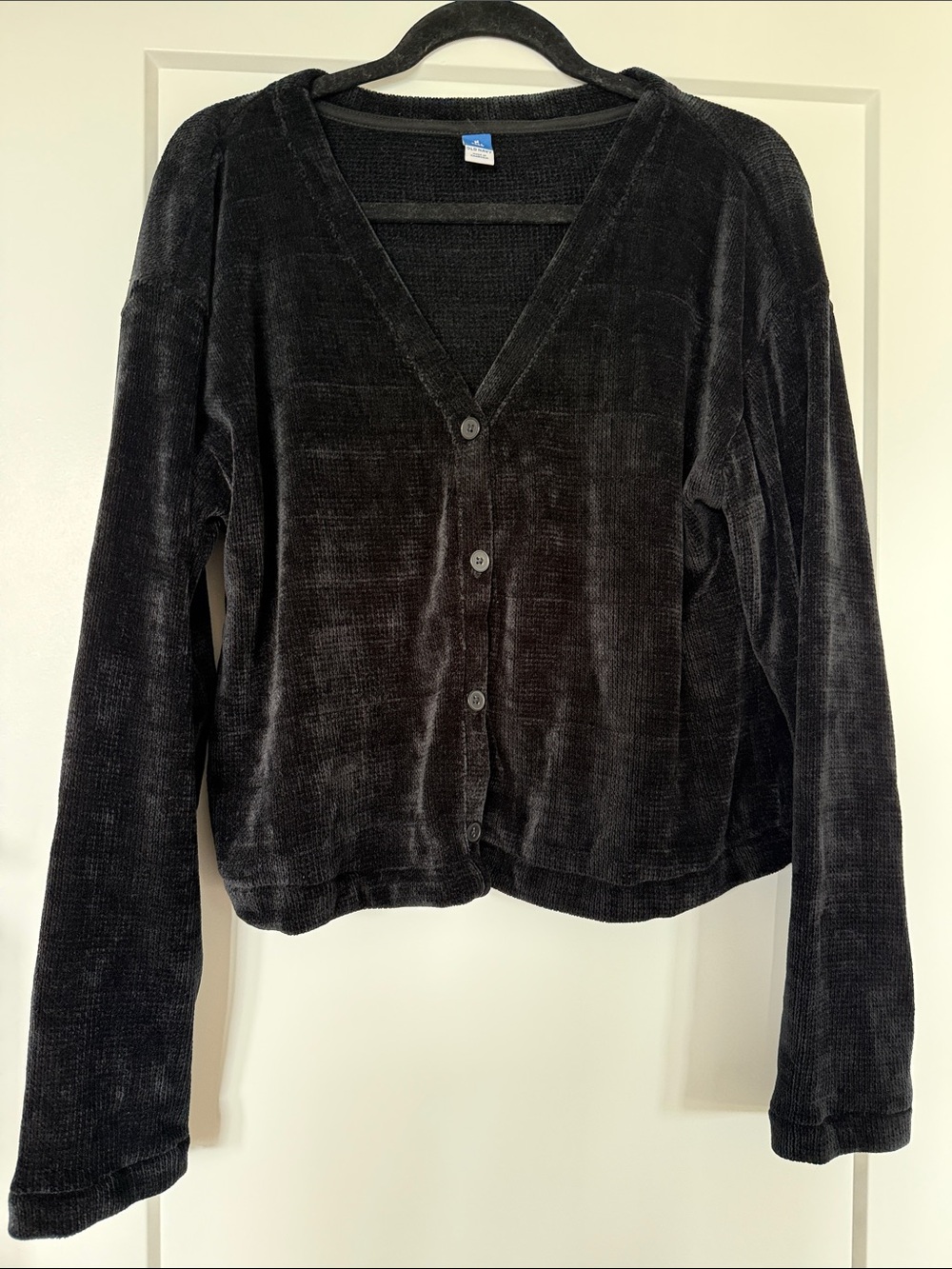 Black Velvety Button-Front Women's Sweater Cardigan
